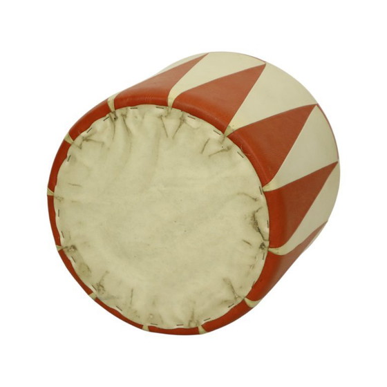 Image 1 of Round Vintage Pouf Skai Orange Cream