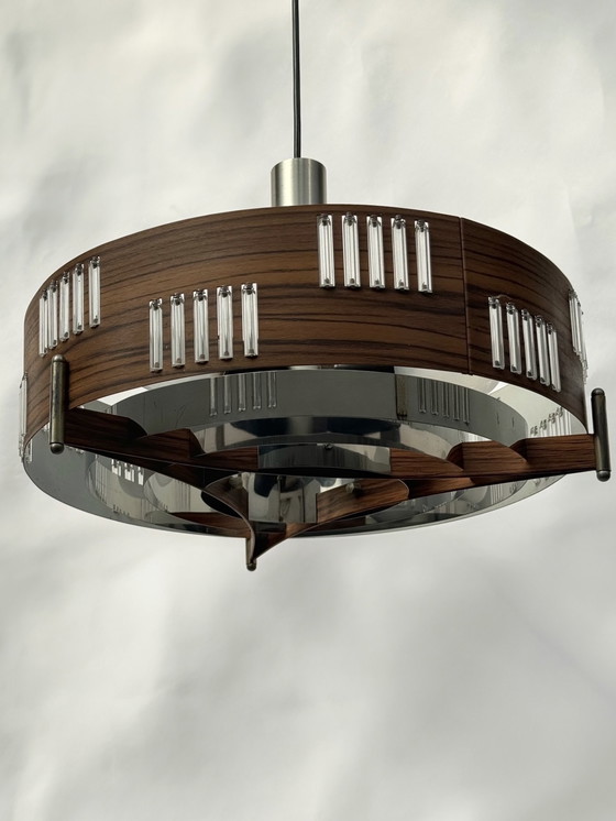 Image 1 of Mid Century Teak Pendant Lamp | Scandinavian German Design | 1960s 1970s MCM | Schmahl & Schulz Style