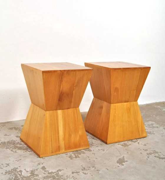 Image 1 of Geometric set of wooden tables/stools from the 70s.