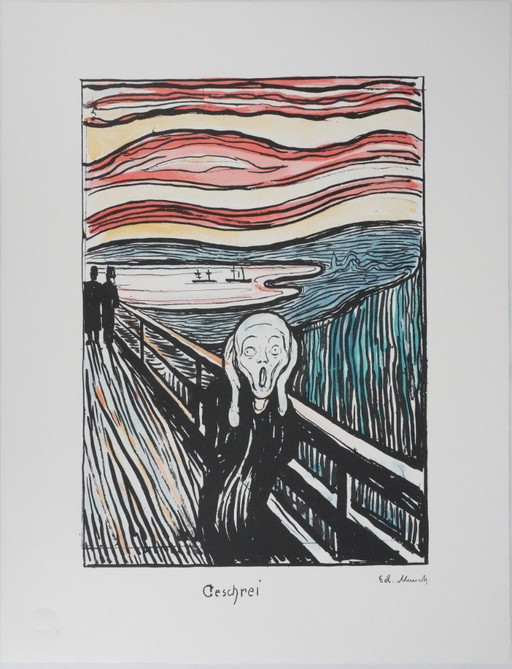 Edvard Munch: Der Schrei, signierte Lithografie – lithos zeefdrukken, Paper