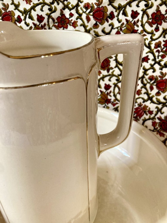 Image 1 of Sarreguemines earthenware washbasin and jug