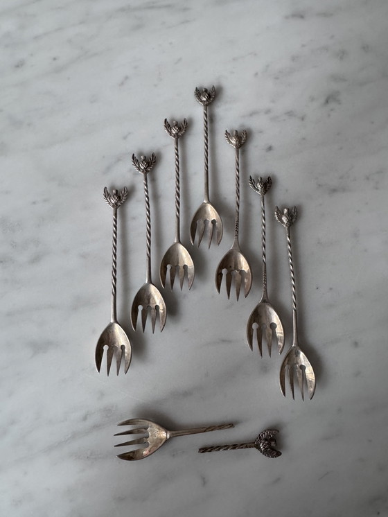 Image 1 of 17 Vintage 800 Silver Dessert Forks & Spoons – 250g