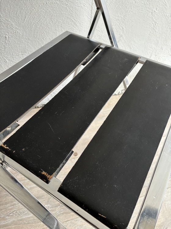 Image 1 of 2x Vintage Lubke Klapstoel Leer Chroom 1970