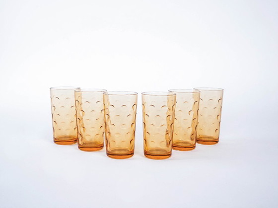 Image 1 of Set amberkleurige glazen, Italiaans design, jaren 70, vervaardigd in Italië.