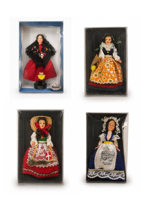 Collection of souvenir dolls in traditional costume, multicolored