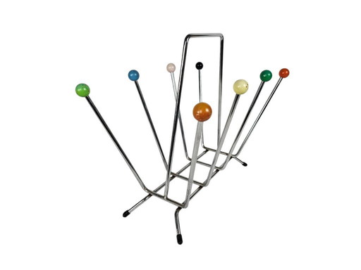 Charles and Ray Eames style magazine rack - Atomic - chrome - wood - Sputnik - 80s