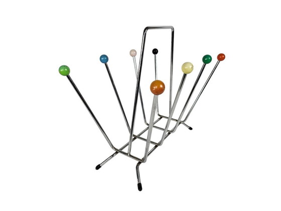 Image 1 of Charles and Ray Eames style magazine rack - Atomic - chrome - wood - Sputnik - 80s