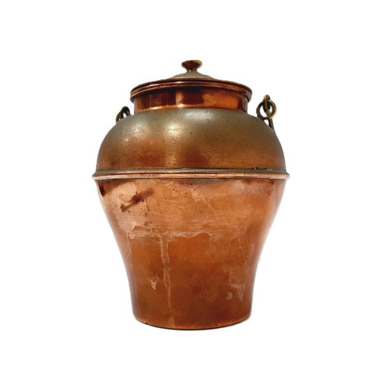Image 1 of Vintage Small Copper Pot with Lid and Handle, Cauldron, Churn