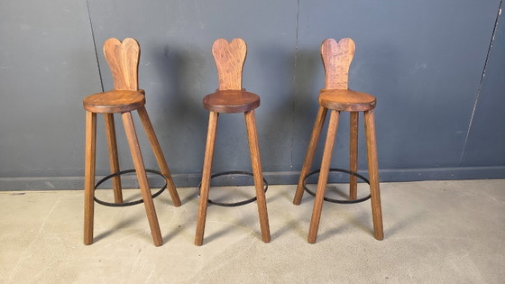 Image 1 of Vintage brutalist bar stools, 1960s- set of 3