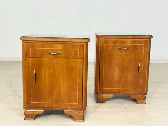 Image 1 of 2x Zeer mooie vintage nachtkastjes / bijzettafels / nachtkastjes in mid-century stijl