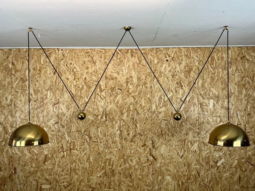 60s 70s Florian Schulz Vintage Double Counterbalance Brass Design Pendant Lamp
