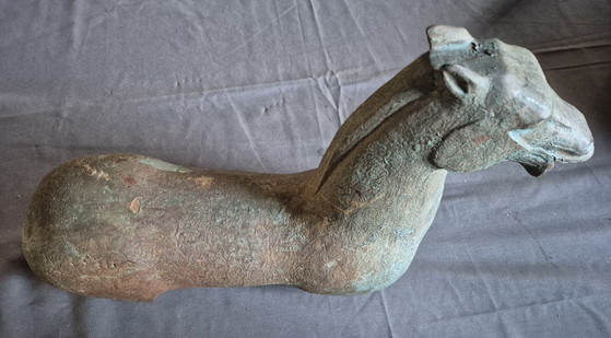 Large Cast Iron Tang Horse with Verdigris Patina, 50 cm, Sculpture, Brown (photo 5 of 5)