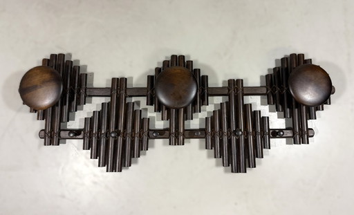 Rattan wall coat rack 1970's