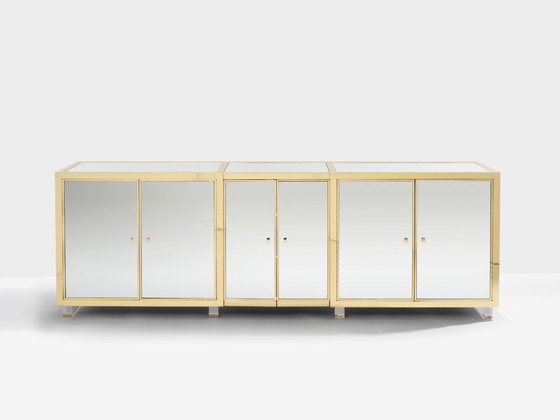 Image 1 of Michel Pigneres brass mirrored lucite feet sideboard 1970s