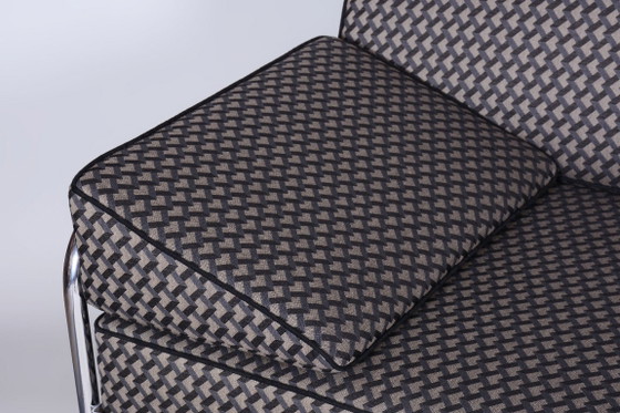 Sofá Bauhaus restaurado, de Mücke-Melder, cromado, tapizado nuevo, checo, años 30 – Textile, Chrome (photo 12 of 15)