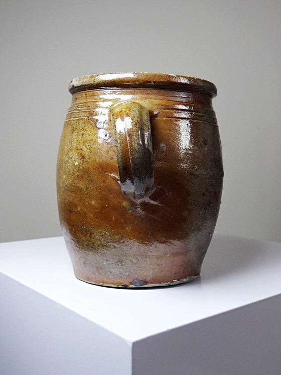 Pot ancien en grès de Puisaye à deux anses, fin XIXe-début XXe, Objets déco, Céramique, Marron, Rustic (photo 5 sur 11)