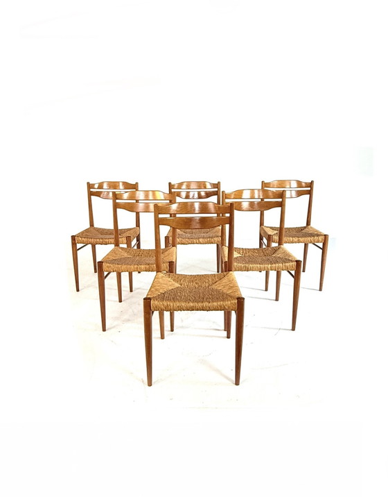 Image 1 of 6x vintage biezematten stoel ‘60