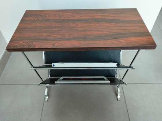 Vintage bijzettafel met tijdschriftenrek 1960-1970, Metaal, Hout, Zwart (foto 3 van 5)