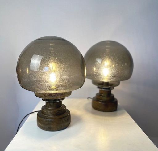 Set di 2 lampade vintage italiane in stile brutalista a forma di fungo.