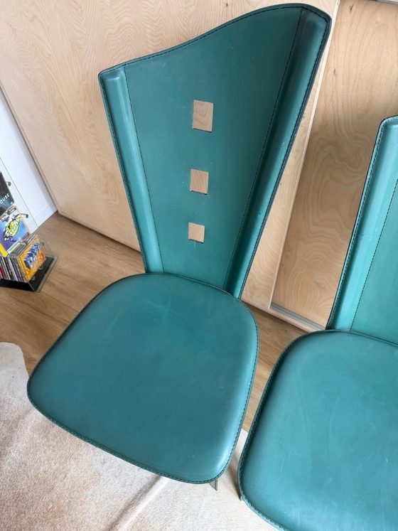 Image 1 of 4 Italiaanse design stoelen in teal/petrol kleur