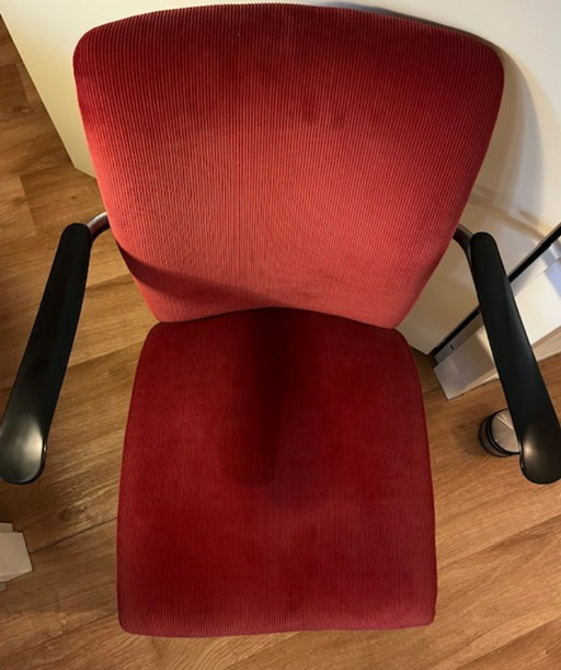 Chaise Gispen 413 R Vintage années 1930 avec tissu côtelé rouge