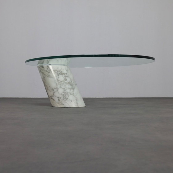 Image 1 of Oval Coffee Table in Carrara Marble and Glass by Ronald Schmitt, Germany, 1970s