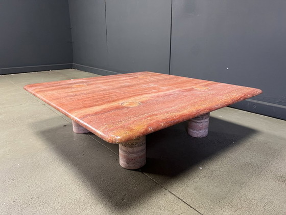 Image 1 of Angelo Mangiarotti red travertine Coffee Table for Up&Up, Italy