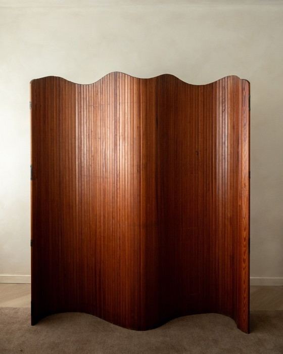 Image 1 of Art Deco kamerscherm van gepatineerd grenenhout, ontworpen door Jomain Baumann voor Baumann, Frankrijk, jaren 1930.