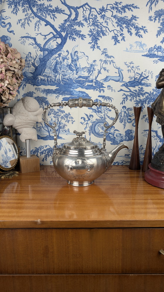 Image 1 of Samovar en Métal Argenté à Décor Incisé Baroque par l'Orfèvre Armand Frénais fin XIXème