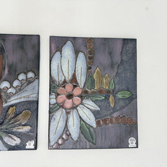 Image 1 of Plaques murales florales en céramique Rusha Handarbeit, 1970