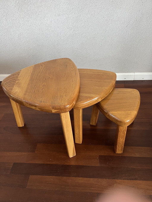 Vintage brutalist blonde eikenhouten nestset - ‘60/‘70