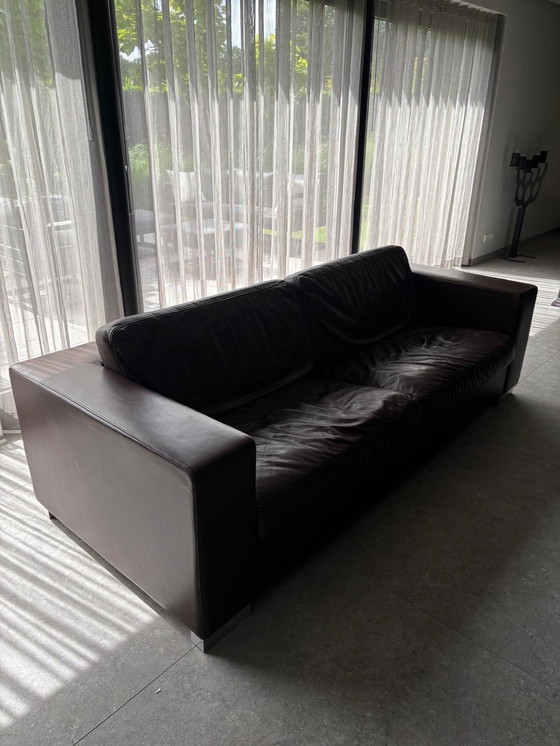 Image 1 of Poltrona Frau Massimo 3-Sitzer Sofa aus Kalbsleder dunkelbraun
