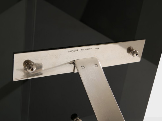 Image 1 of La Maison Desny Art Deco nikkelmetalen opaalglazen tafelspiegel uit de jaren 1930
