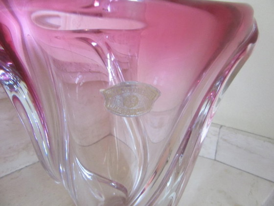 Image 1 of VAL ST LAMBERT (Belgium) Tall & Very Heavy Swirl Vase. 8 kg ! modernist , MCM, original label 