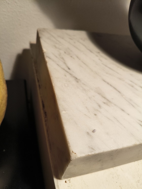 Image 1 of Vintage design modernist black marble sculpture of a stylized abstract bird on a white marble base