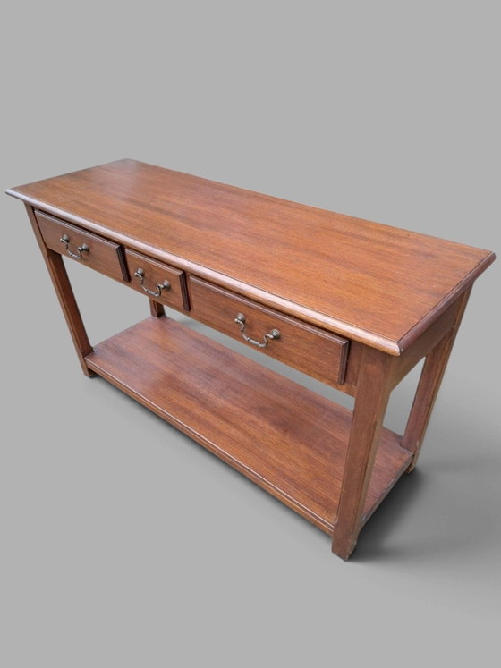 Tavolino in rovere classico, tavolo a muro, console, dimensioni 127x44cm e 71cm di altezza., Metallo, Legno (foto 2 di 6)
