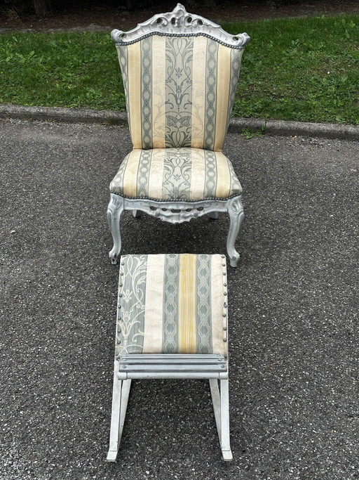 Sessel im Louis XV-Stil mit passendem Fußhocker – 20. Jahrhundert – fauteuils, Wood, Textile