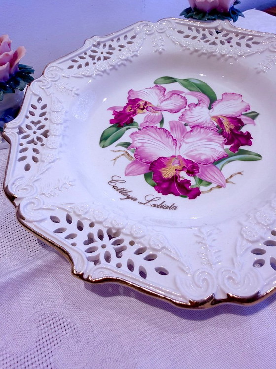 Image 1 of Vintage Crown Davenport Porcelain Plate Set – 6 Floral Decorative Plates – Shabby Chic Cottage Style