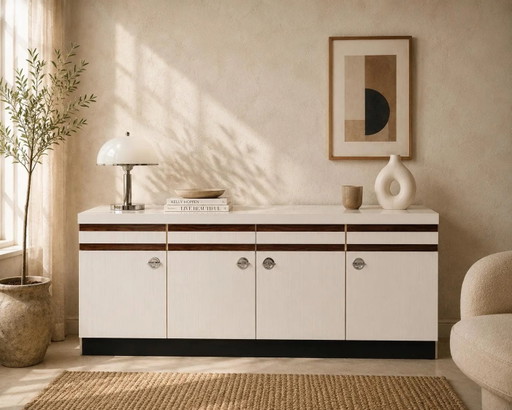 Niestrath Küchen-Sideboard - Mid-Century Modern 1960er Küchenmöbel aus Resopal-beschichtetem Holz mit Chrom-Türgriffen