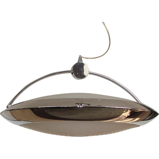 Vintage verchroomd metalen, messing en glazen hanglamp van F.Fabien, Italië 1980