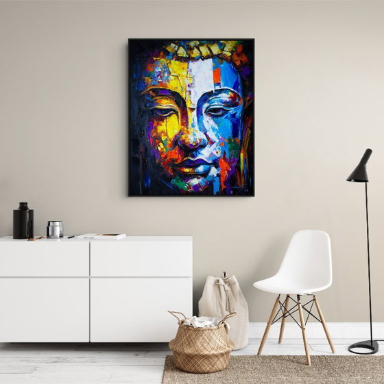 Image 1 of Uniek handgeschilderd Boeddha schilderij “Golden Balance” – Seksak Jaichumchen – 80×100 cm