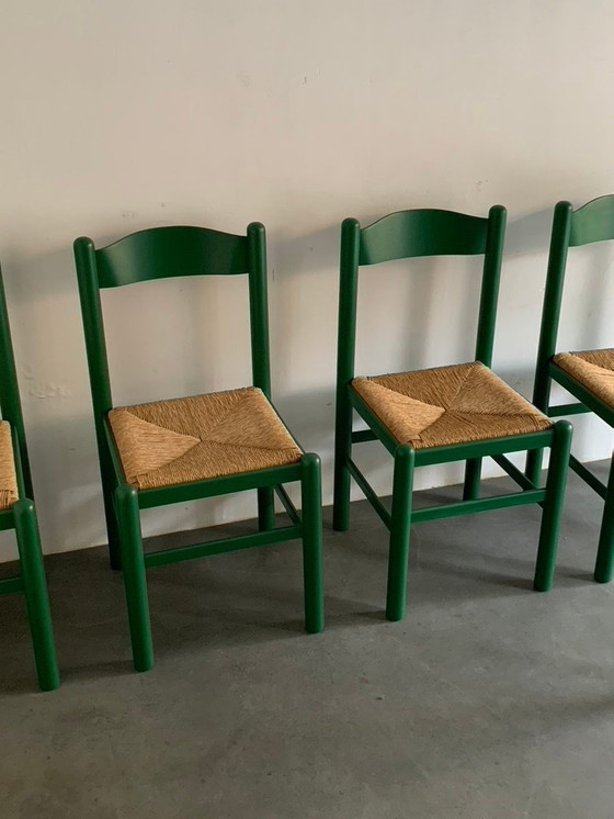 Image 1 of 6 italienische Stühle aus Holz und Binsen