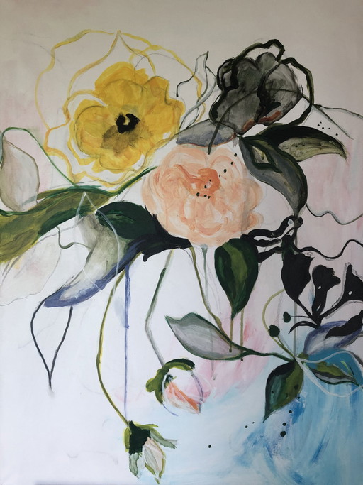 Modern Olieverfschilderij van bloemen