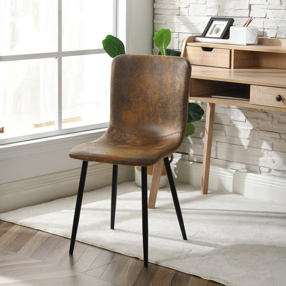 Image 1 of 4x Urban Meuble Manger Chaises Vintage Marron Suède Pied Noir