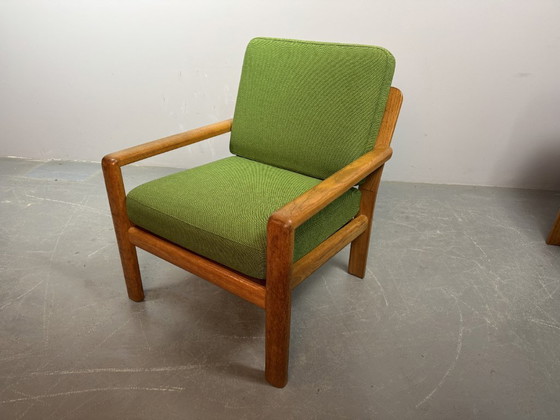 Image 1 of Mid-Century Design Set of Lounge Chairs in Solid Light Oak and Fresh Green Fabric Upholstery Attributed to Juul Kristensen