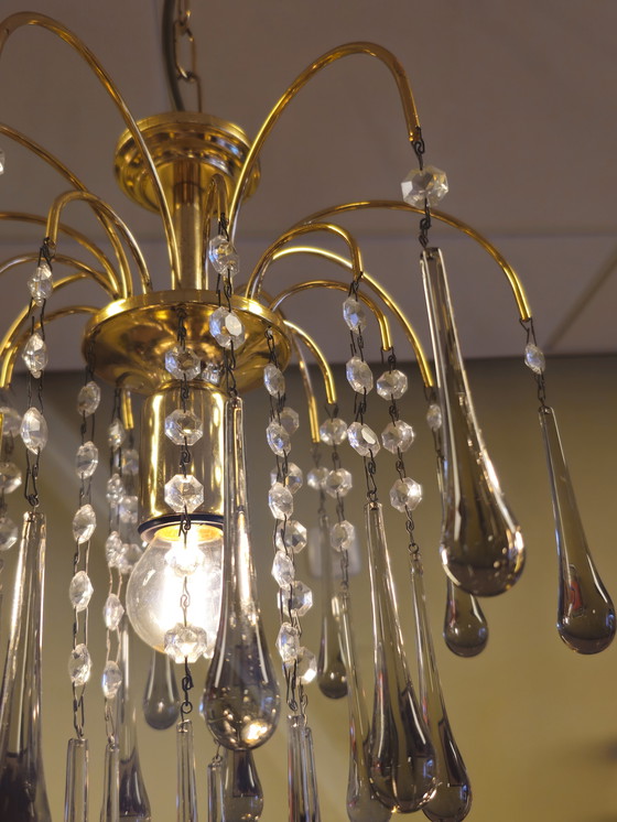 Image 1 of Lampadario a goccia vintage di Murano Lampada a sospensione in ottone fumé