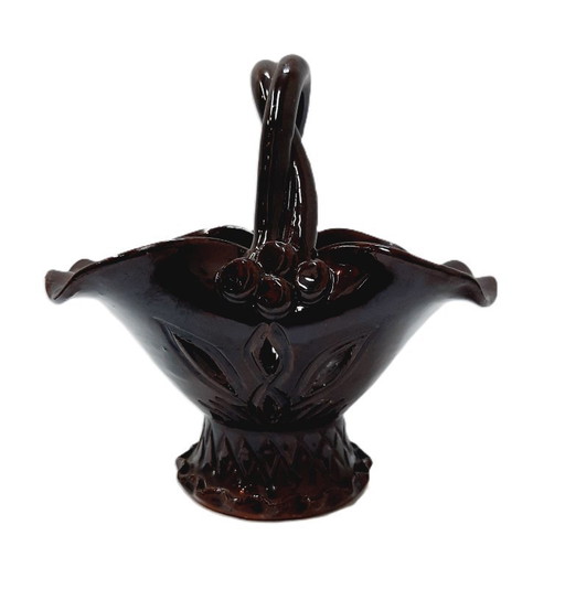 Panier vintage en céramique émaillée, marron