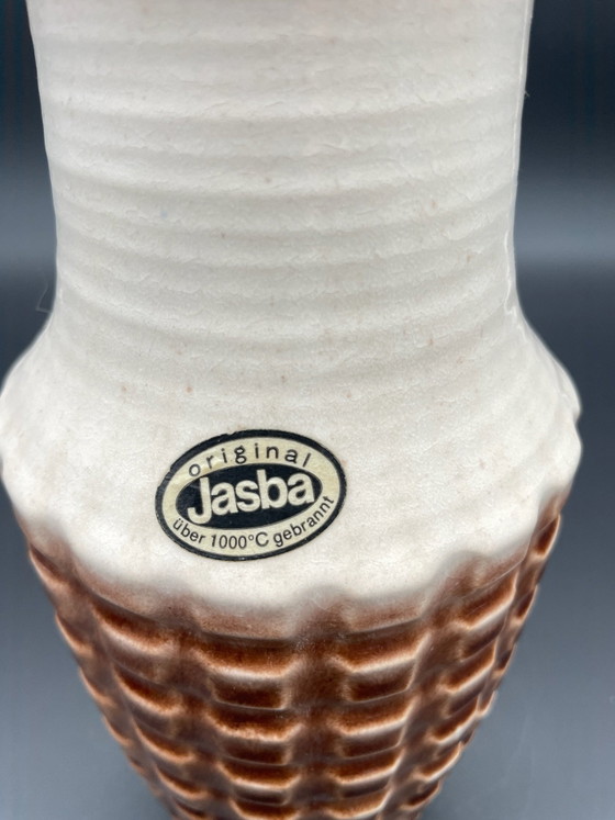 Jasba Ceramic Vase – Brown White – geometric relief – West Germany – 25 cm – Jasba Keramik (photo 3 of 10)