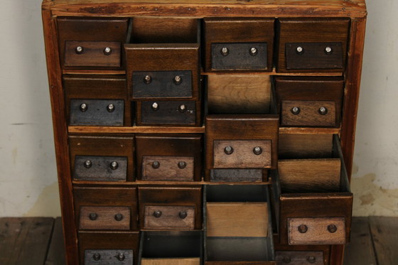 Image 1 of Antique wooden apothecary cabinet – card and drawer cabinet, Europe circa 1900, original vintage furniture