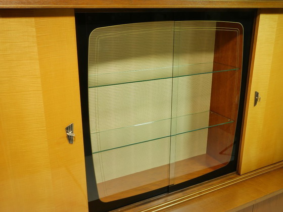 Image 1 of Vintage Wohnzimmerschrank 60er Jahre, Cocktailschrank Hausbar, Vitrine mit Glasschiebetüren, Mid Century Highboard, Deutschland